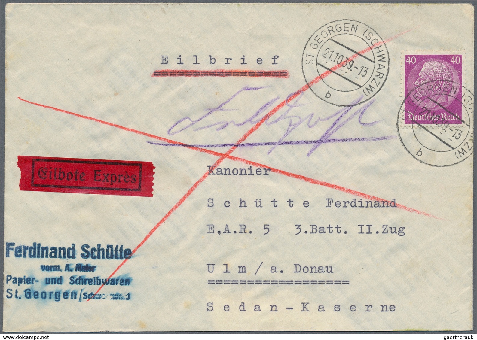 Deutsches Reich - 3. Reich: 1939, 40 Pfg. Hindenburg Als Portogerechte Einzelfrankatur Auf Feldpost- - Covers & Documents