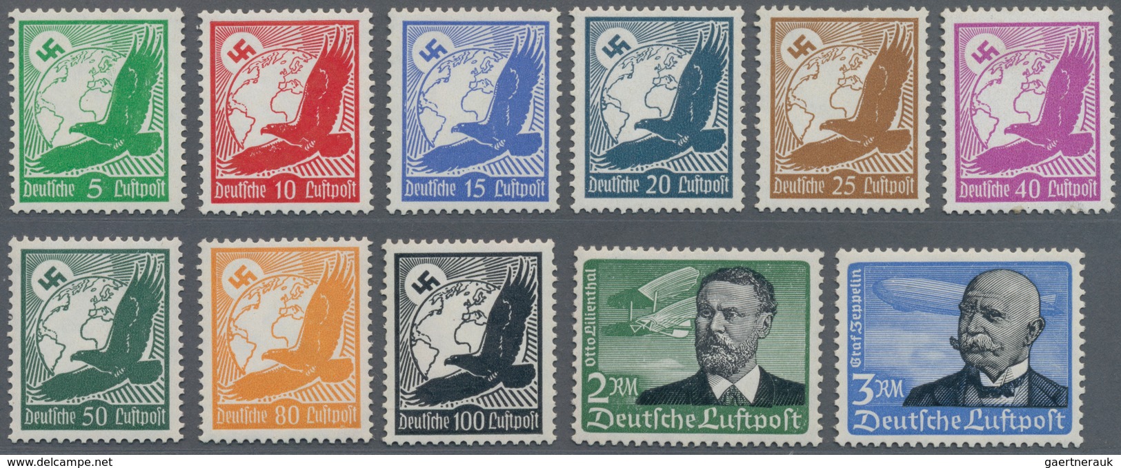 Deutsches Reich - 3. Reich: 1934, Flugpost, Postfrischer Satz, Teils In Normaler Zähnung, 25 Und 100 - Brieven En Documenten