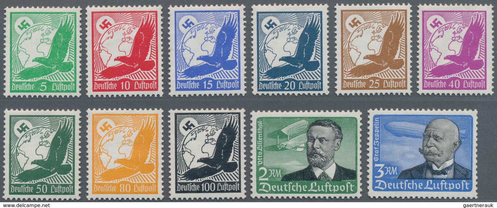 Deutsches Reich - 3. Reich: 1934, Flugpost Kpl. 11 Werte Mit Waag. Gummiriffellung, Ungebrauchter Pr - Covers & Documents