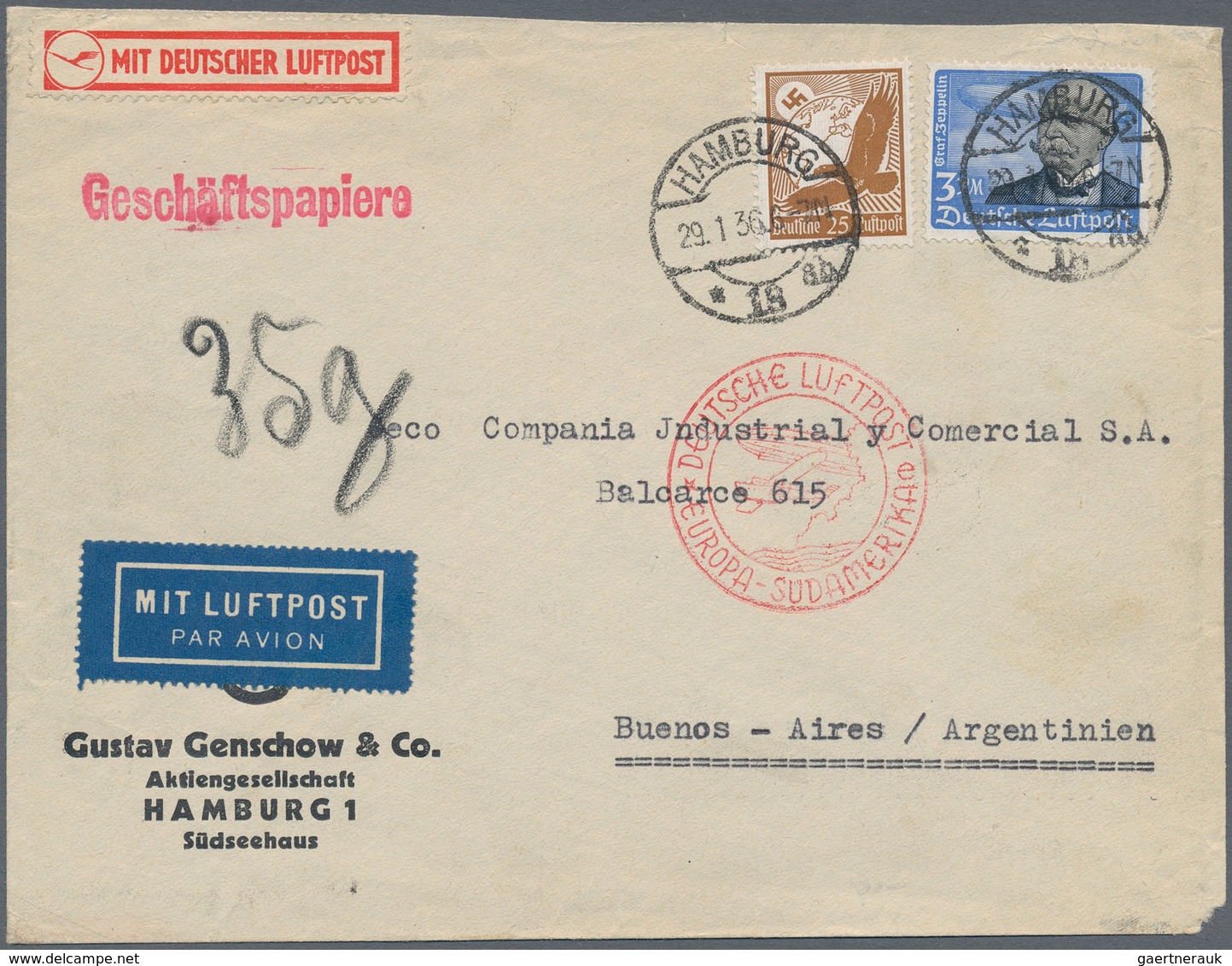 Deutsches Reich - 3. Reich: 1936/1938, Zwei Luftpostbriefe Je Mit 3 Mark Flugpost: 3.25 RM-Frankatur - Briefe U. Dokumente