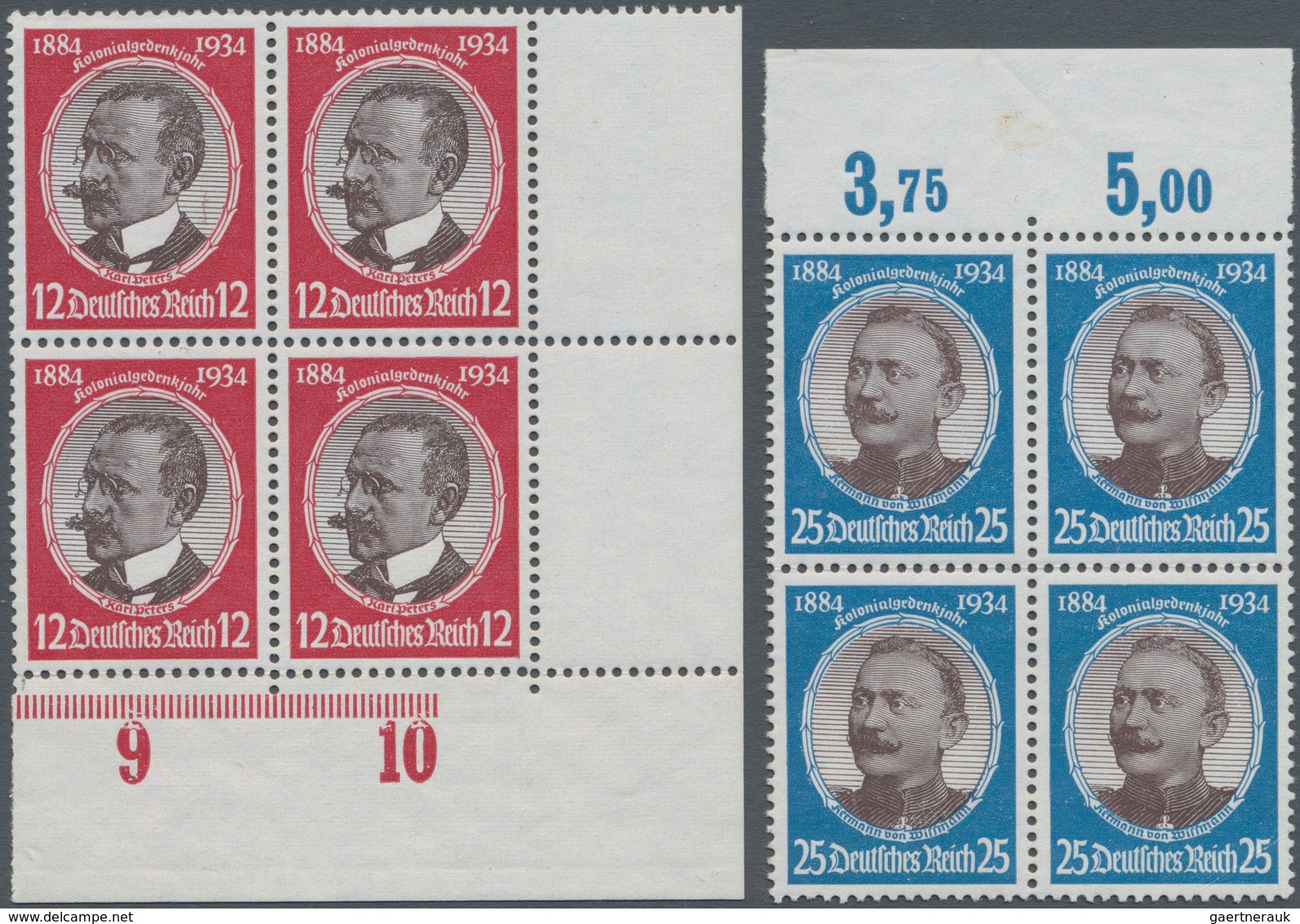 Deutsches Reich - 3. Reich: 1934 Kompletter Satz 'Kolonialgedenkfeier' In Viererblocks Vom Ober-, Un - Covers & Documents