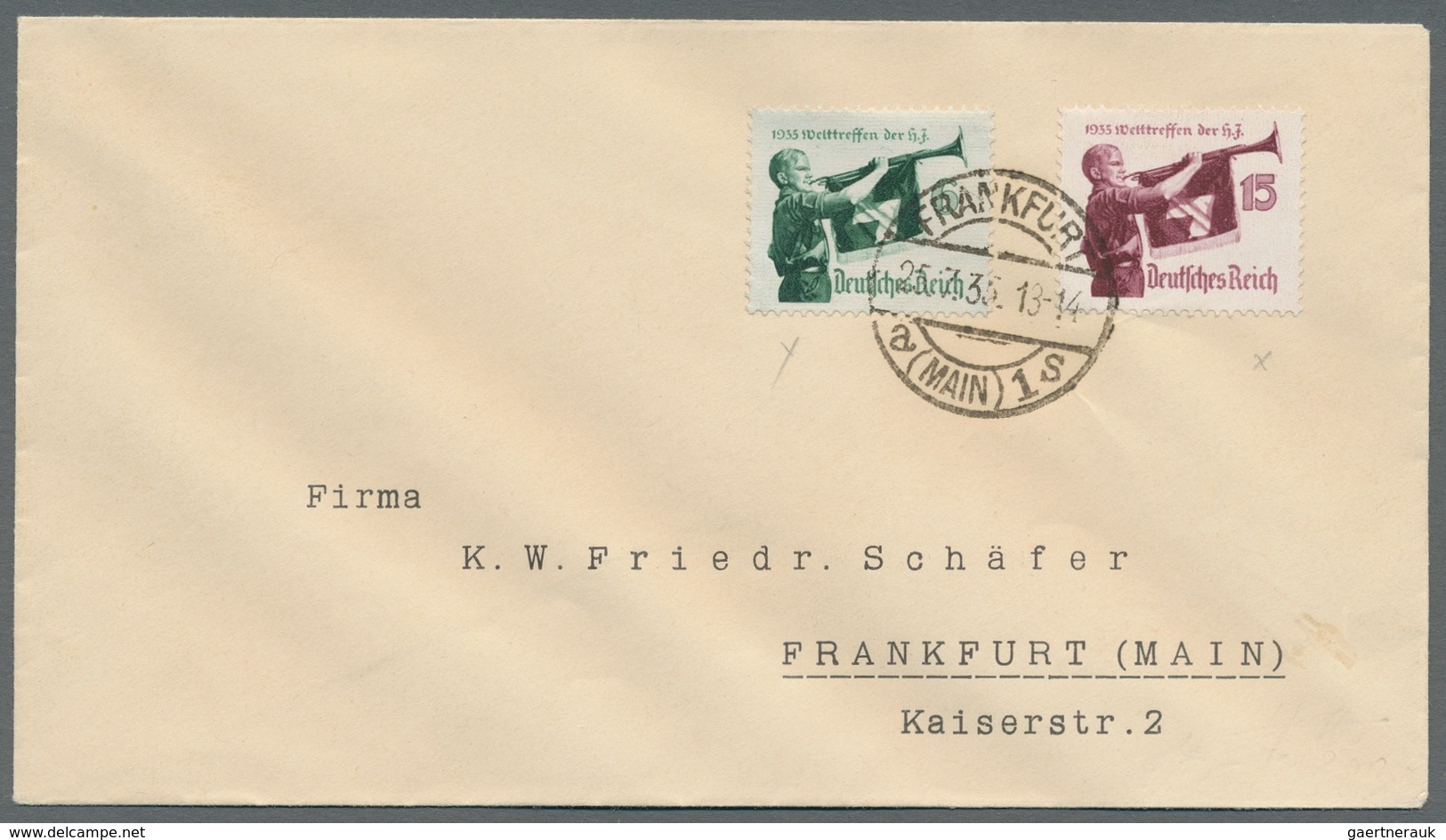 Deutsches Reich - 3. Reich: 1935, "Welttreffen Der HJ" Mit Klarem Ersttagstempel FRANKFURT A (MAIN) - Briefe U. Dokumente