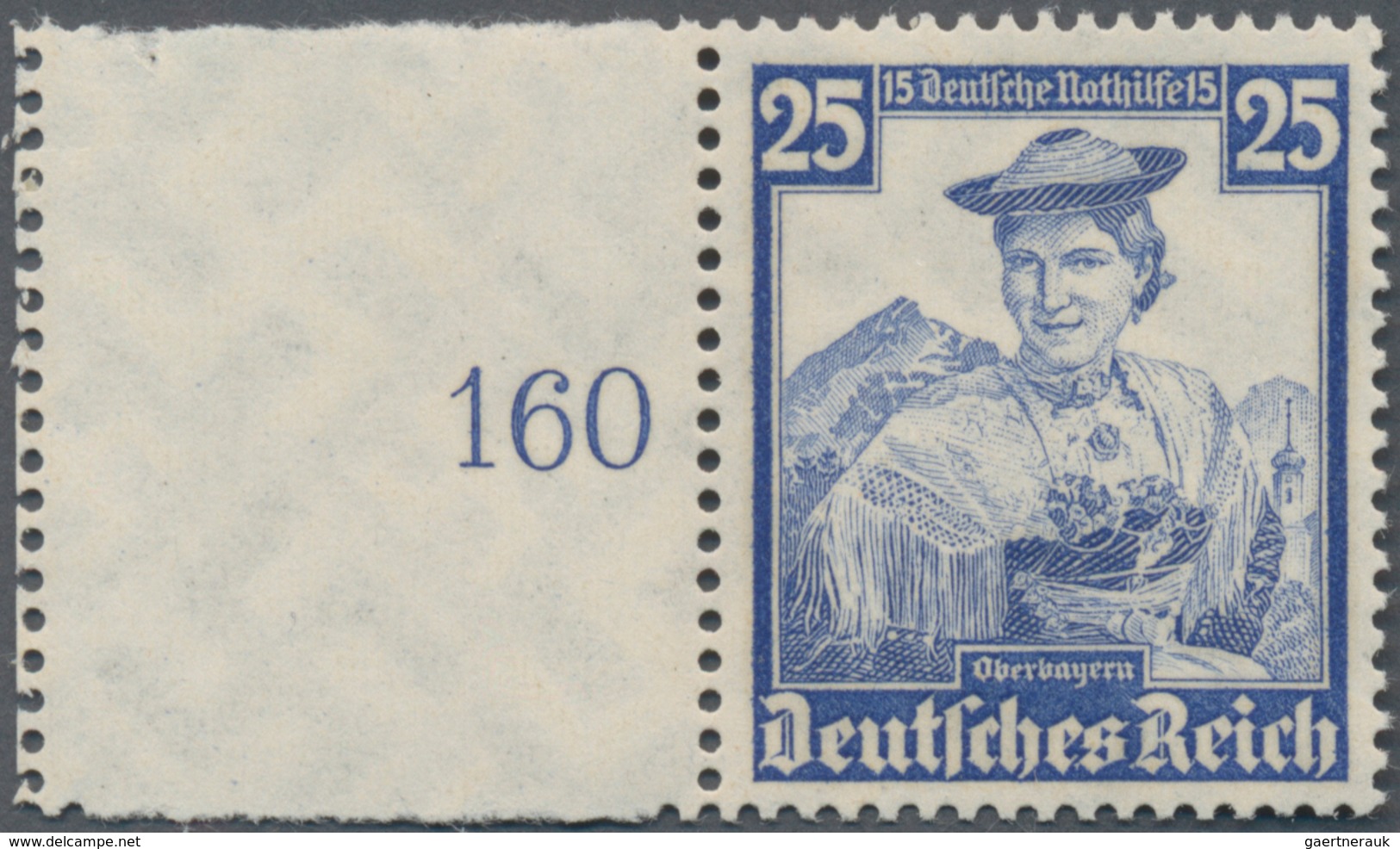 Deutsches Reich - 3. Reich: 1935, 25 + 15 Pf Volkstrachten Vom Linken Bogenrand Mit Anhängendem Gezä - Briefe U. Dokumente