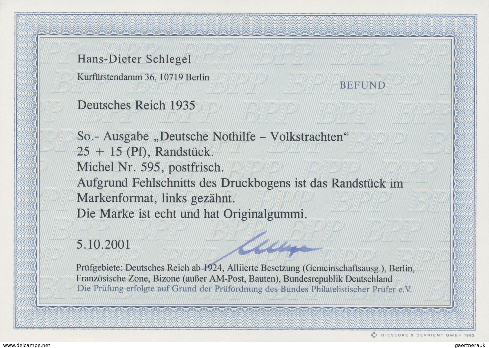 Deutsches Reich - 3. Reich: 1935, 25 + 15 Pf Volkstrachten Vom Linken Bogenrand Mit Anhängendem Gezä - Briefe U. Dokumente