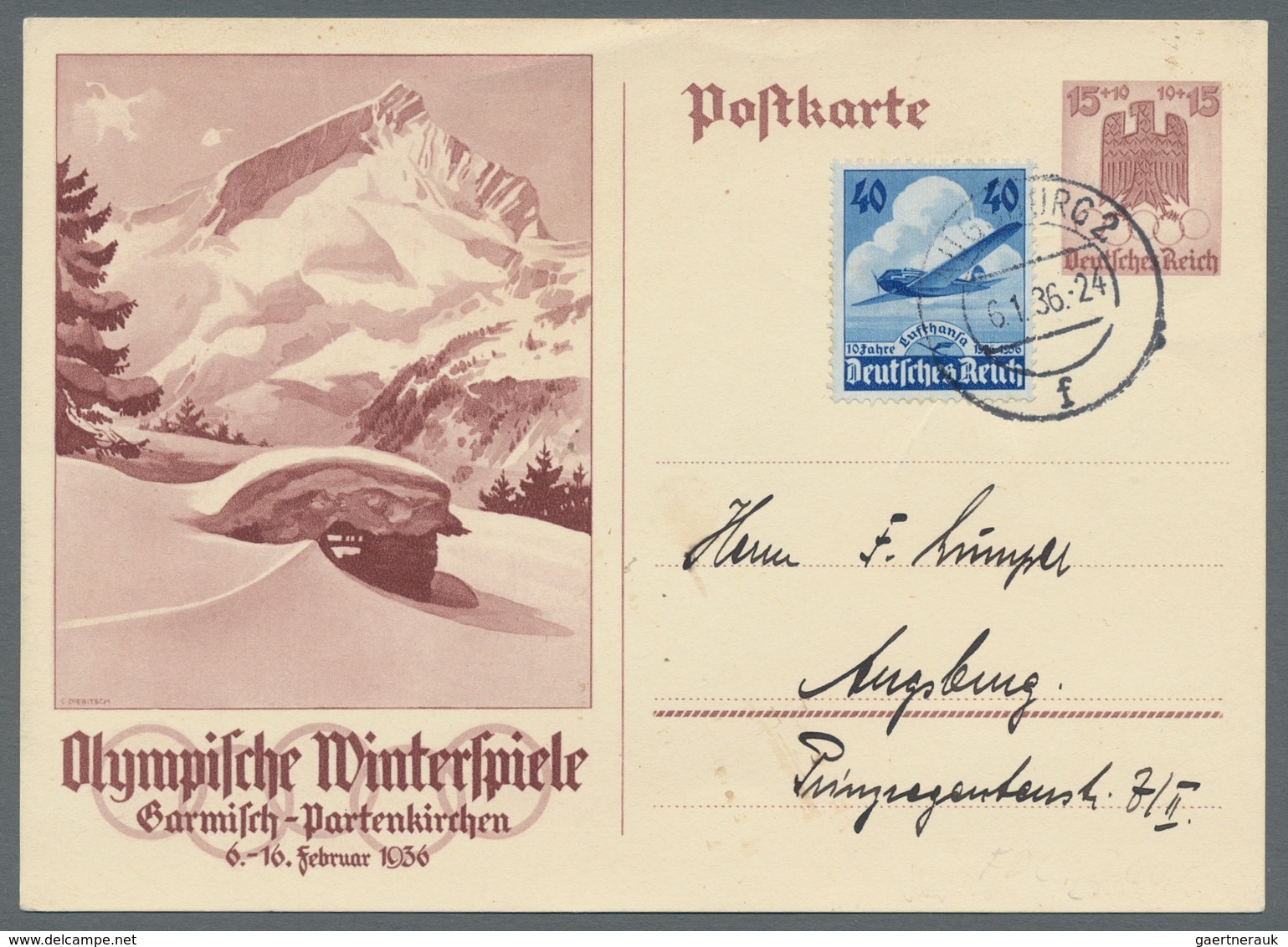 Deutsches Reich - 3. Reich: 1936, "40 Pfg. Lufthansa" Auf Ganzsachenkarte Mit Ersttagsstempel AUGSBU - Covers & Documents