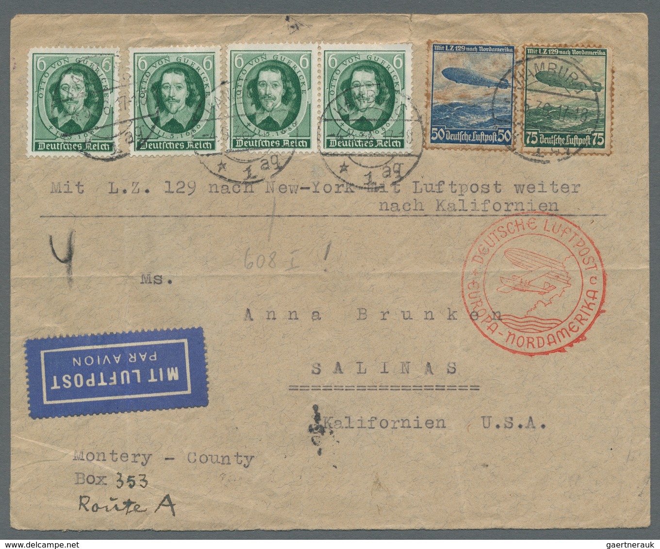 Deutsches Reich - 3. Reich: 1936, "O. Von Guericke", Vier Werte Mit Mi. 606-607 Auf Zeppelinbrief (S - Covers & Documents