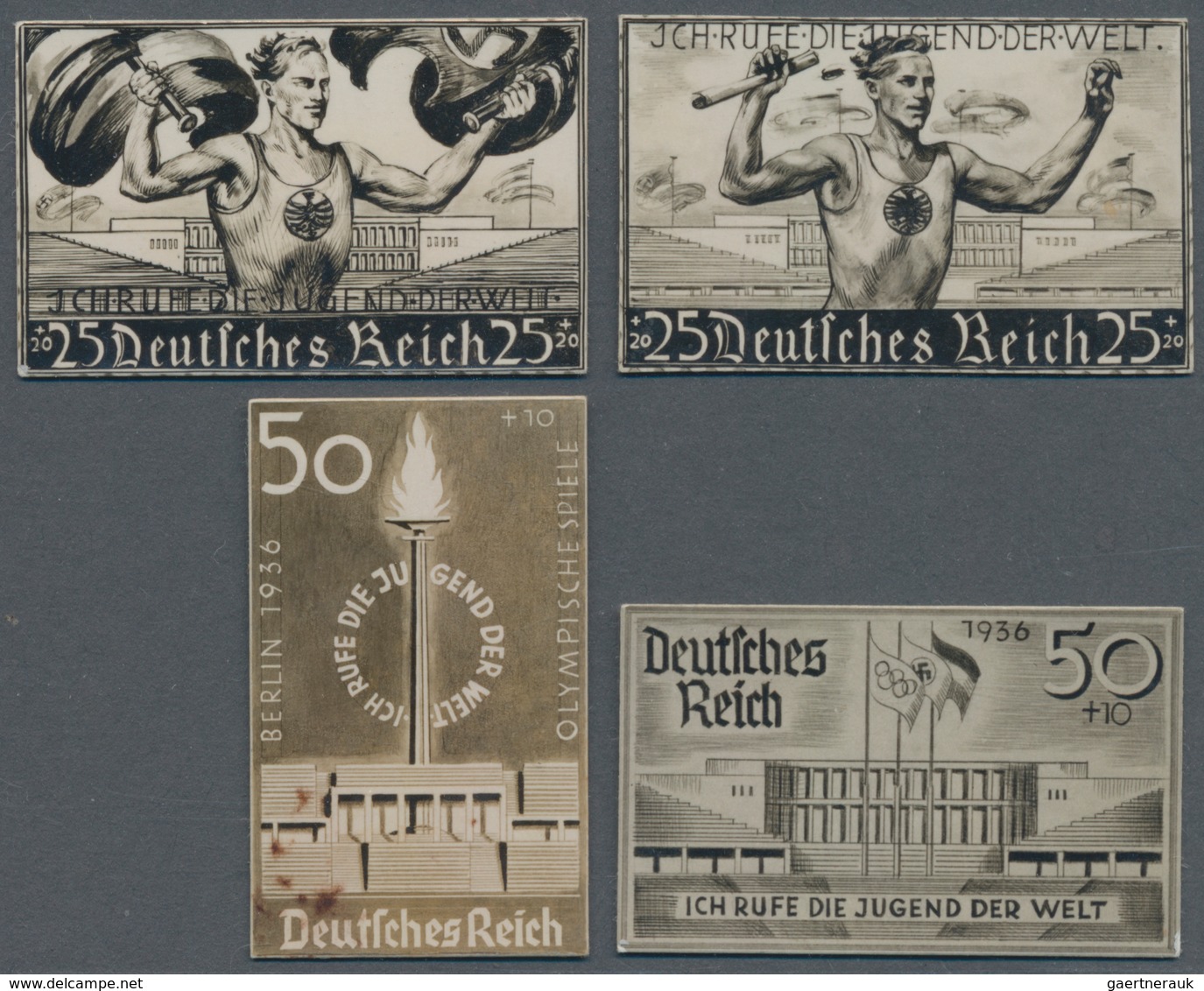 Deutsches Reich - 3. Reich: 1936: "BERLIN OLYMPISCHE SPIELE / ICH RUFE DIE JUGEND DER WELT" 4 Versch - Briefe U. Dokumente