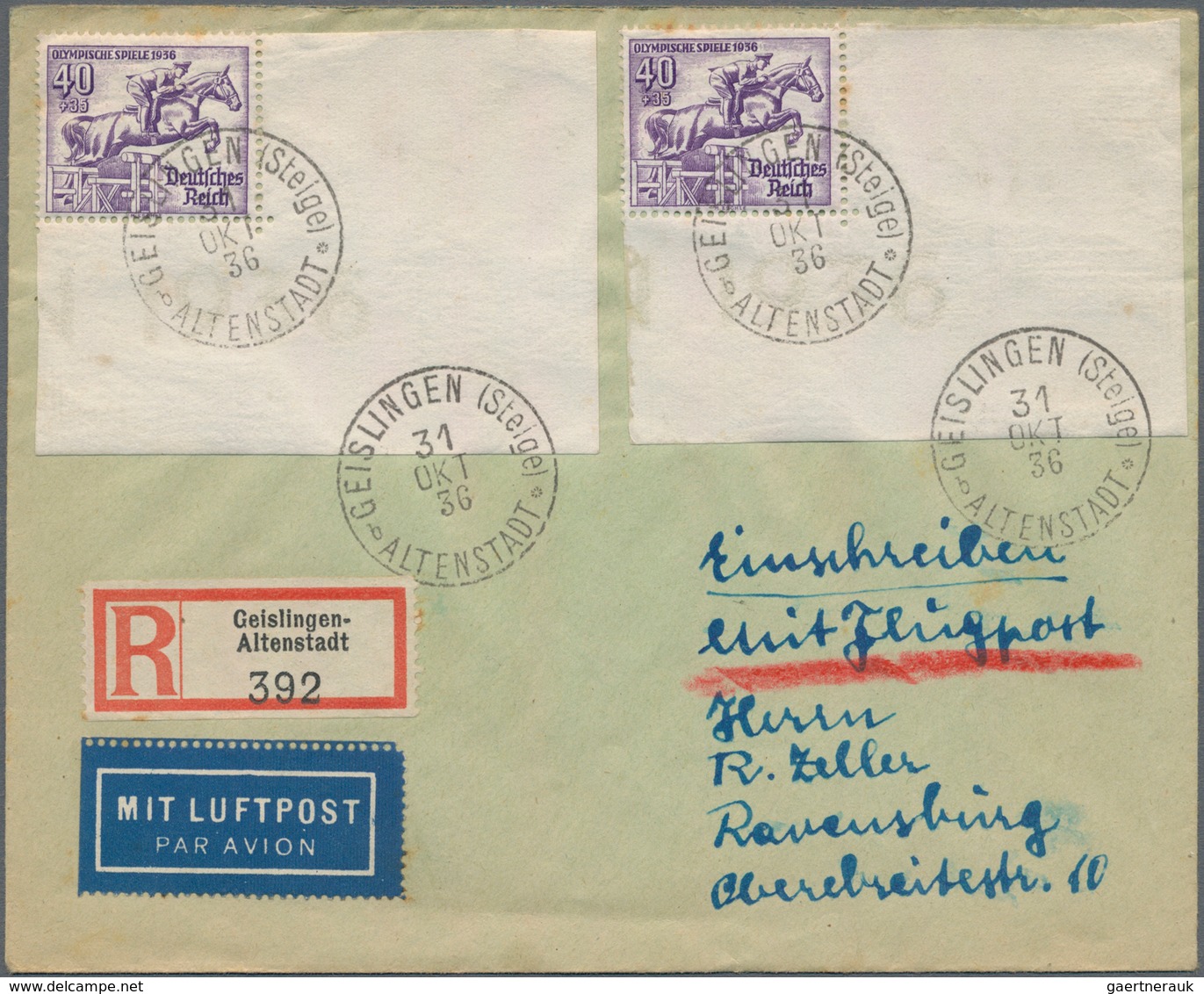 Deutsches Reich - 3. Reich: 1936, 40 Pf Olympiade 2 Exempl. Aus Der Rechten Unteren BOGENECKE Als Me - Covers & Documents