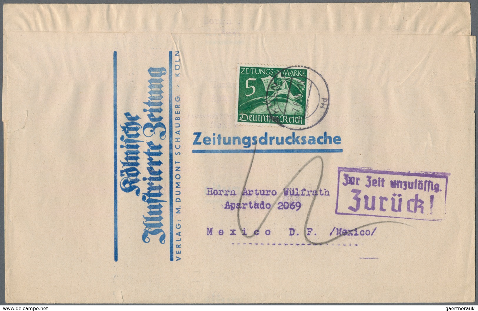 Deutsches Reich - 3. Reich: 1940, 5 Pfg. Auslands-Zeitungsmarke Als Portogerechte Einzelfrankatur Au - Briefe U. Dokumente