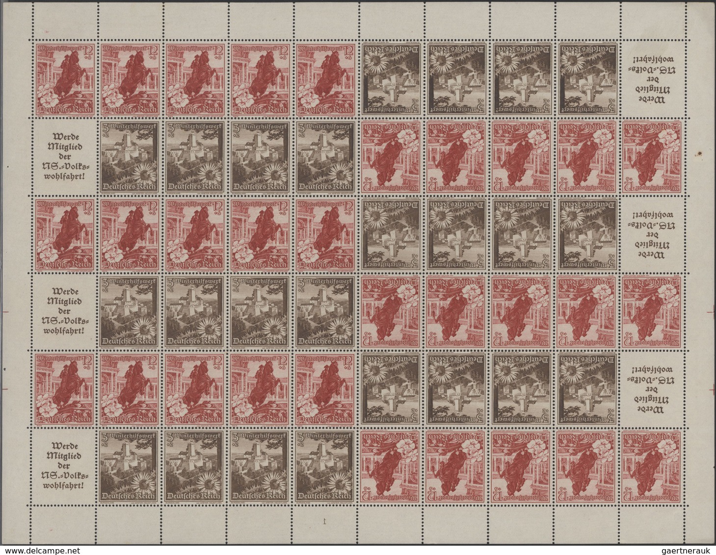 Deutsches Reich - Markenheftchenbogen: 1936-40, "Winterhilfe", alle Markenheftchenbogen komplett, po