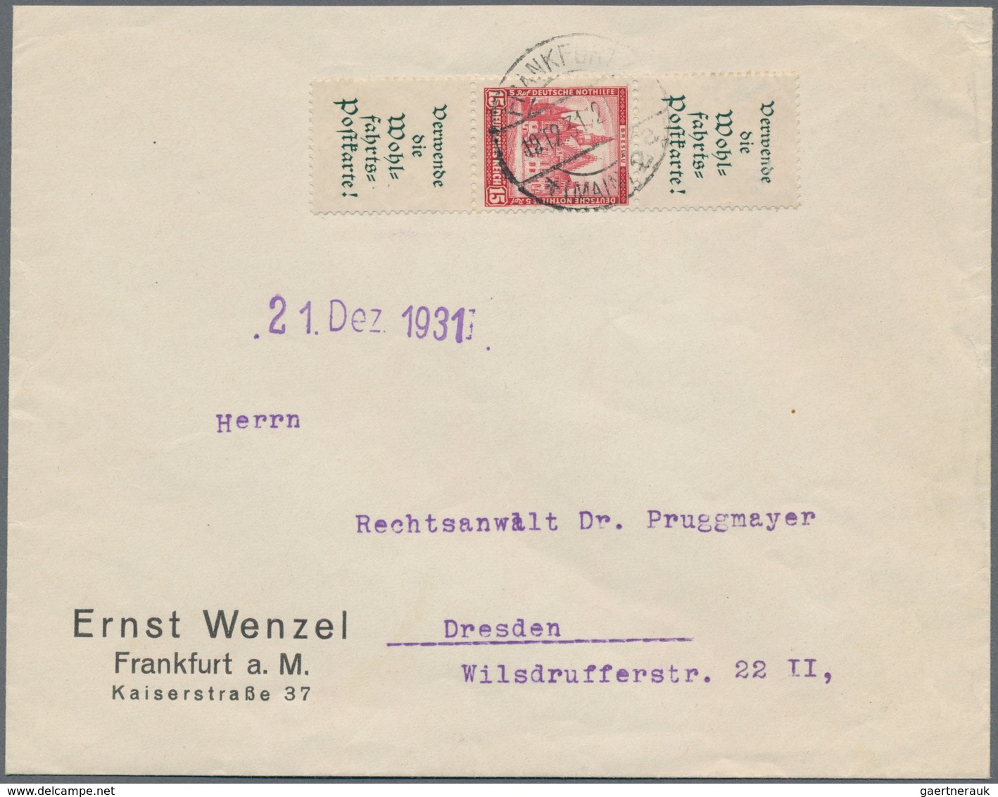 Deutsches Reich - Zusammendrucke: Nothilfe 1931, Senkrechter Zusammendruck A1.2 + 15 Pfg. + A1.2 Als - Zusammendrucke