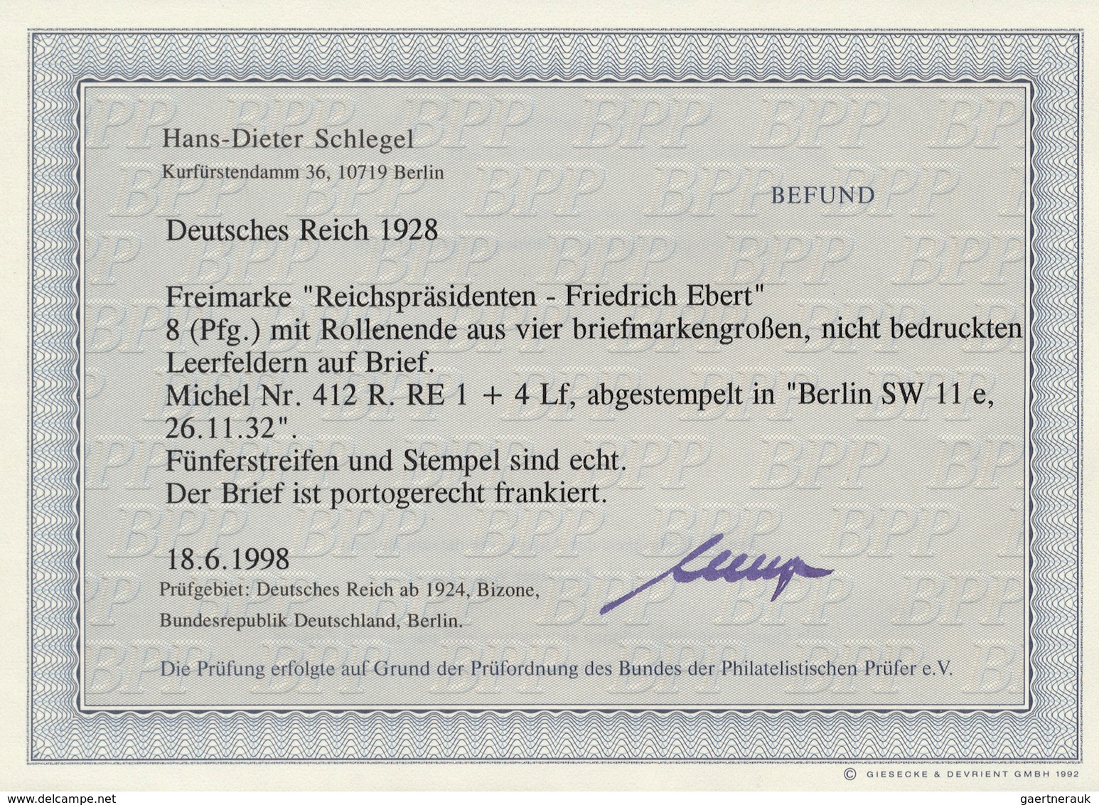 Deutsches Reich - Rollenmarken: 1928, 8 Pfg. Ebert, Rollenendmarke, Mit Den Vier Briefmarkengroßen, - Zusammendrucke