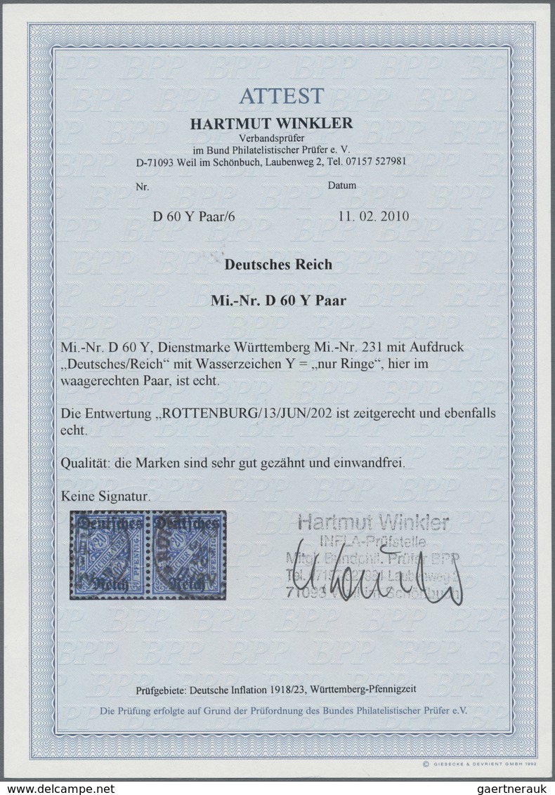 Deutsches Reich - Dienstmarken: 1920, Württemberg 20 Pf. Mit Aufdruck "Deutsches Reich" Mit Wz Y = N - Dienstzegels