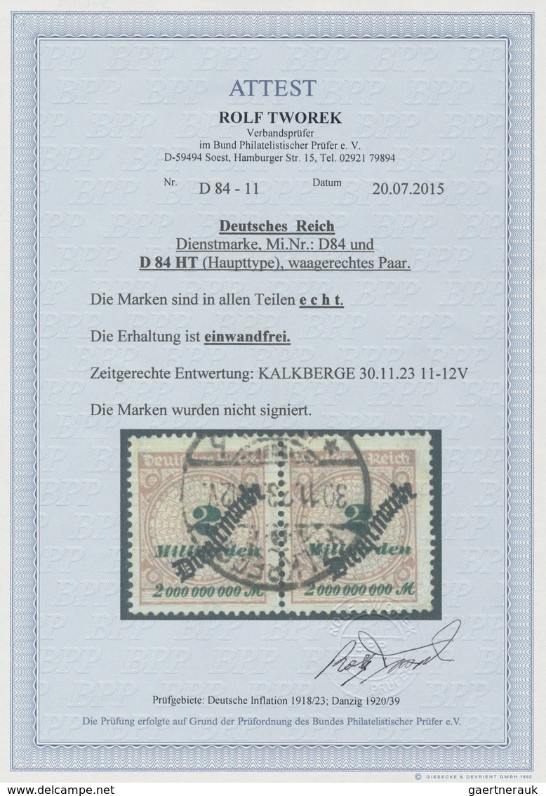 Deutsches Reich - Dienstmarken: 1923, Freimarke Korbdeckelmuster Mit Schlangenaufdruck "Dienstmarke" - Dienstzegels