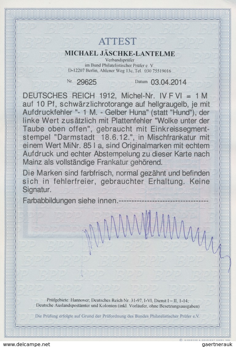 Deutsches Reich - Halbamtliche Flugmarken: 1912, Flugpostmarke 10 Pf. "Gelber Hund", 2 Exemplare, Je - Airmail & Zeppelin