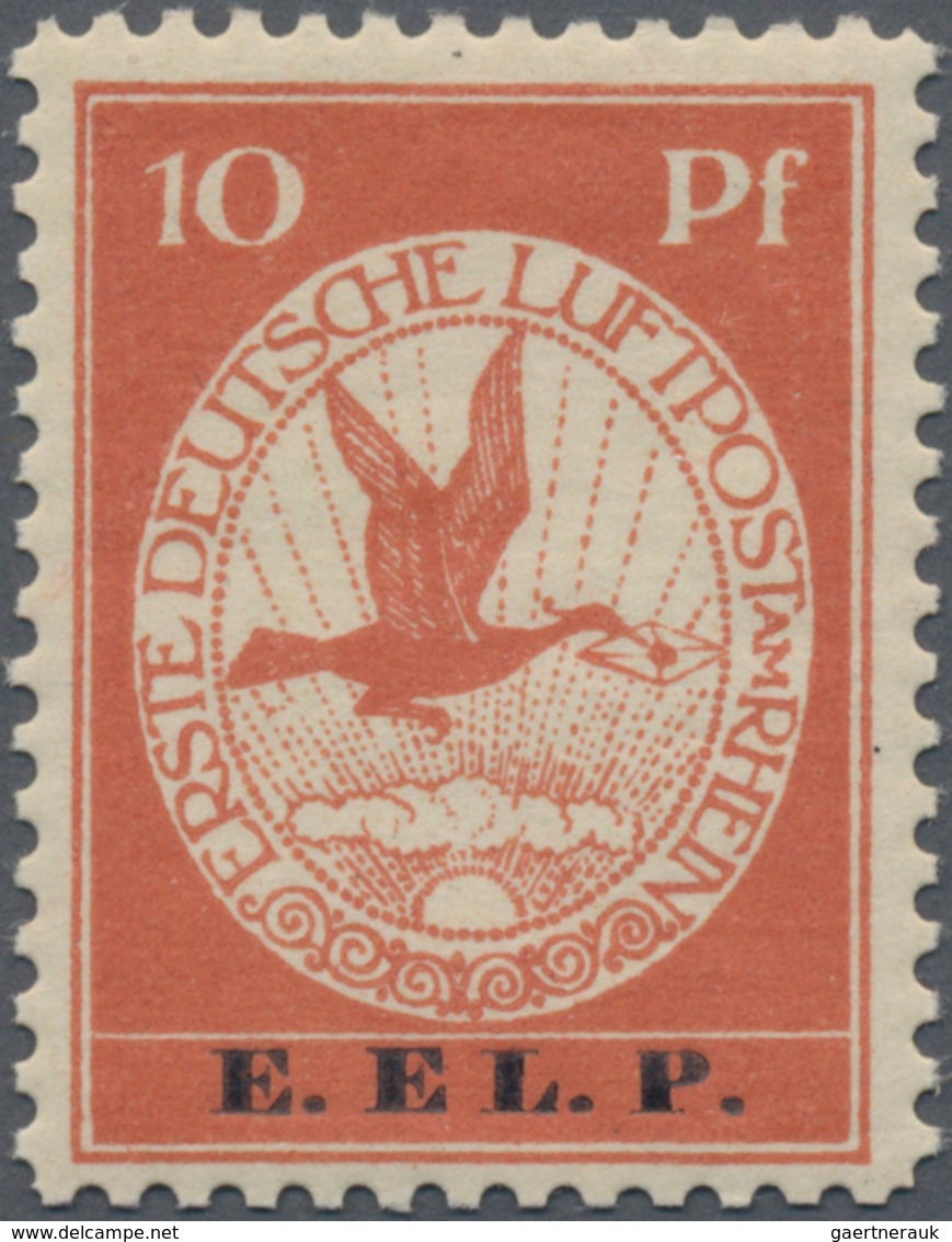 Deutsches Reich - Halbamtliche Flugmarken: 1912, 10 Pf. Rhein/Main Flugpostmarke Mit Überdurck "E.EL - Poste Aérienne & Zeppelin