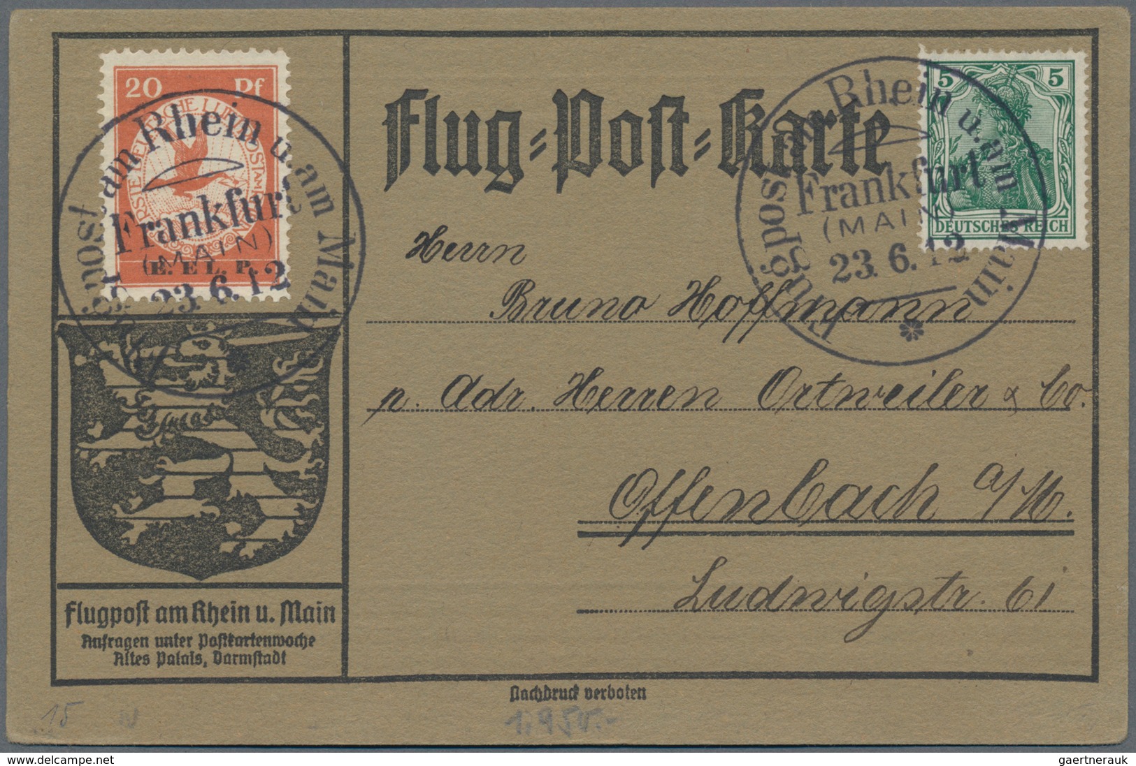 Deutsches Reich - Halbamtliche Flugmarken: 1912, 20 Pf. E.EL.P., Sehr Sauber Auf Brauner Flug-Post-K - Luft- Und Zeppelinpost