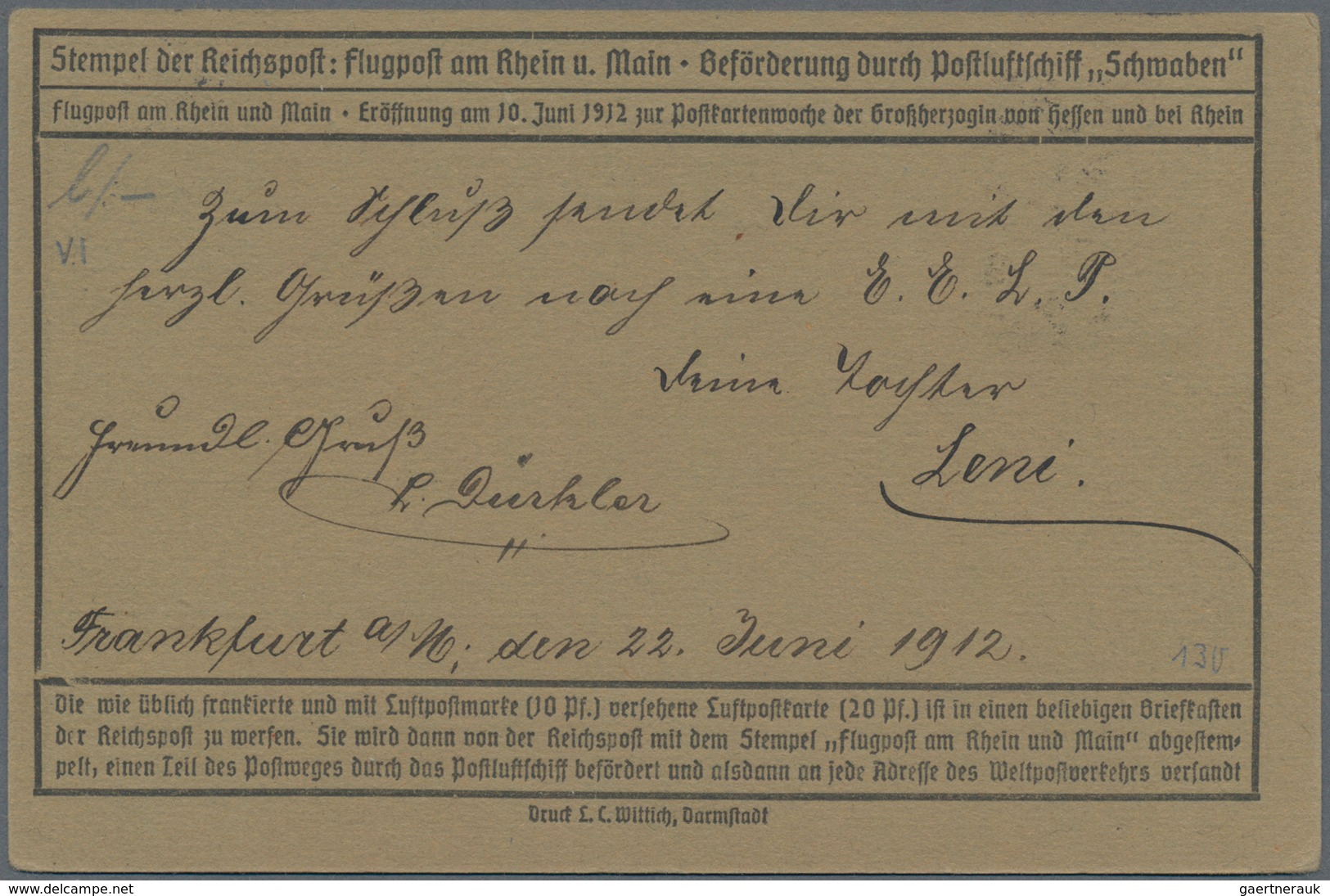 Deutsches Reich - Halbamtliche Flugmarken: 1912, 20 Pf. E.EL.P., Sehr Sauber Auf Brauner Flug-Post-K - Luft- Und Zeppelinpost