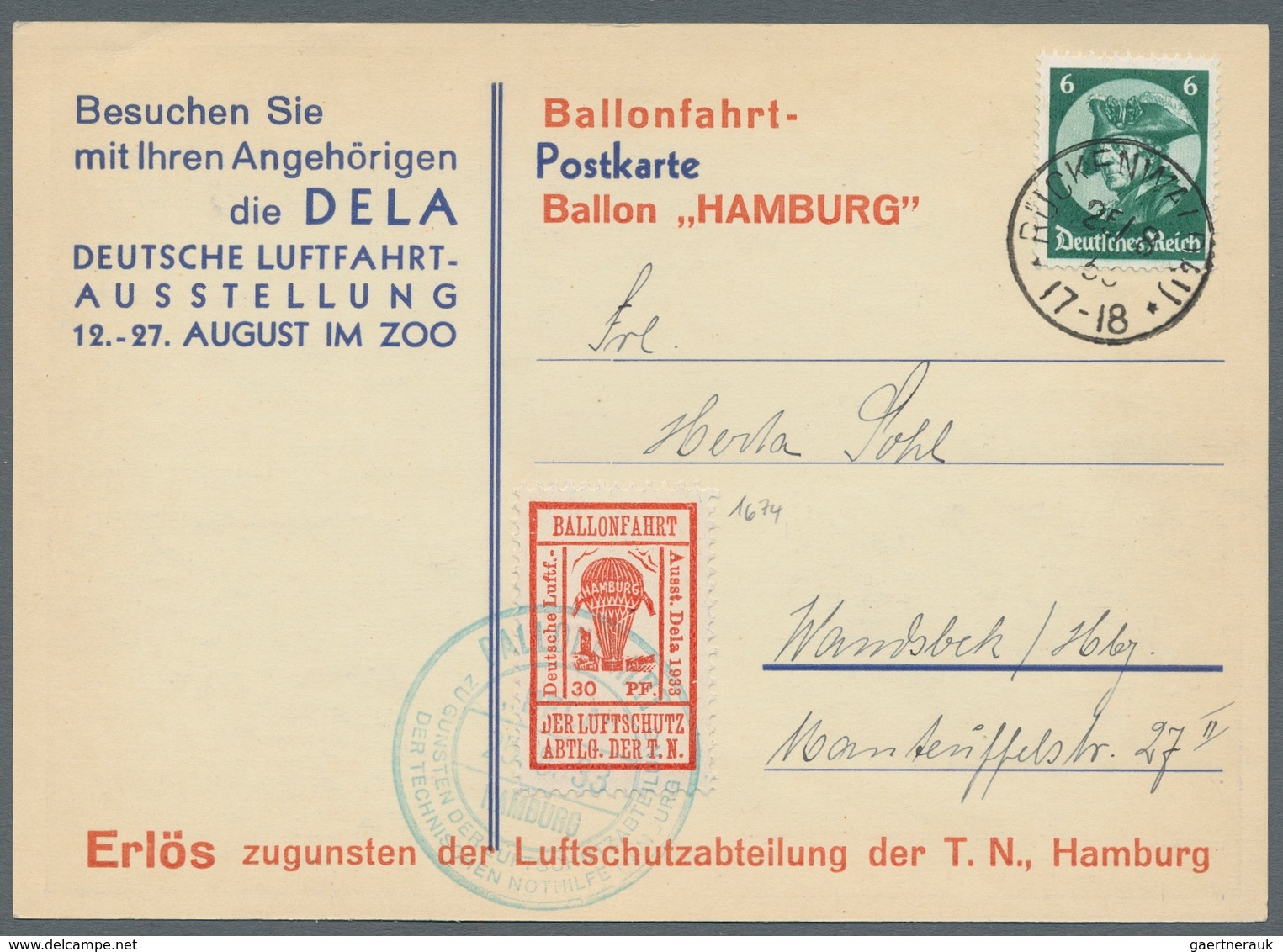 Deutsches Reich - Halbamtliche Flugmarken: 1933, "30 Pfg. Ballonmarke In Allen Drei Farben Je Mit PL - Airmail & Zeppelin