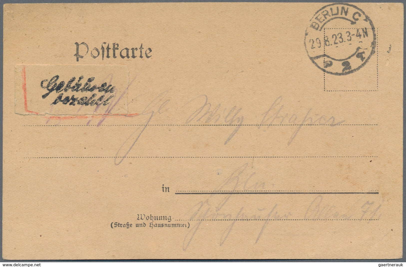 Deutsches Reich - Lokalausgaben 1918/23: BERLIN C 2: 1923, Gebührenzettel In Type I Auf Orts-Karte D - Covers & Documents