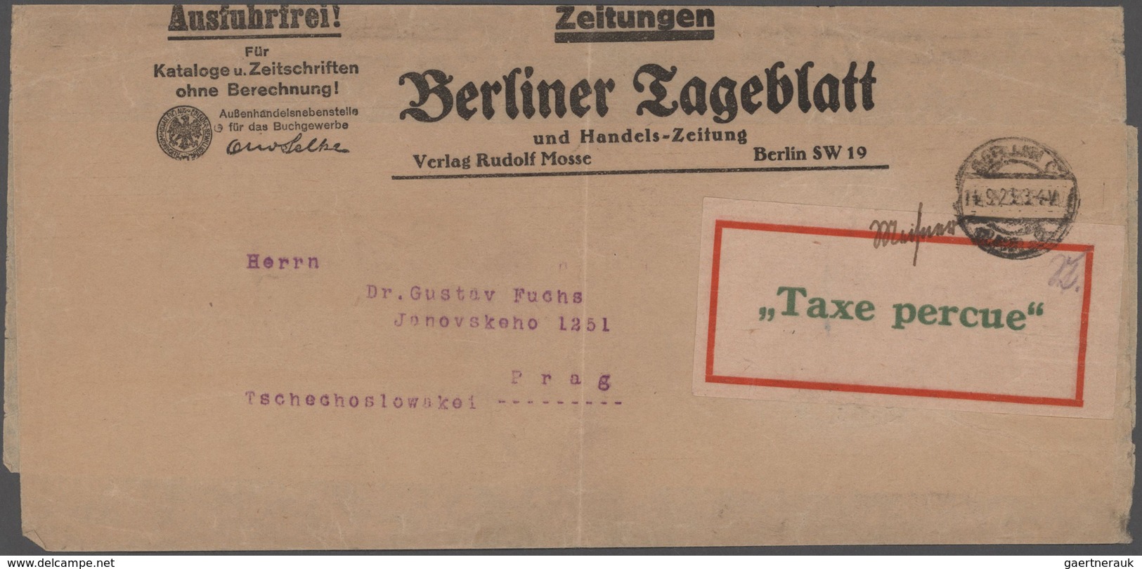 Deutsches Reich - Lokalausgaben 1918/23: BERLIN C 2: 1923, Gebührenzettel Im Großformat Mit Hs. Name - Covers & Documents