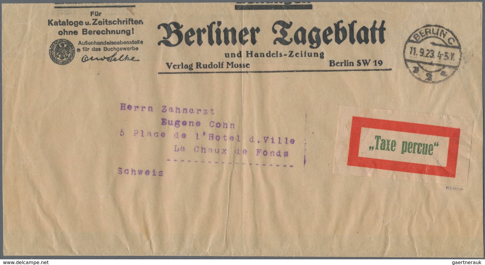 Deutsches Reich - Lokalausgaben 1918/23: BERLIN C 2: 1923, Gebührenzettel Im Großformat Ohne Namensz - Briefe U. Dokumente