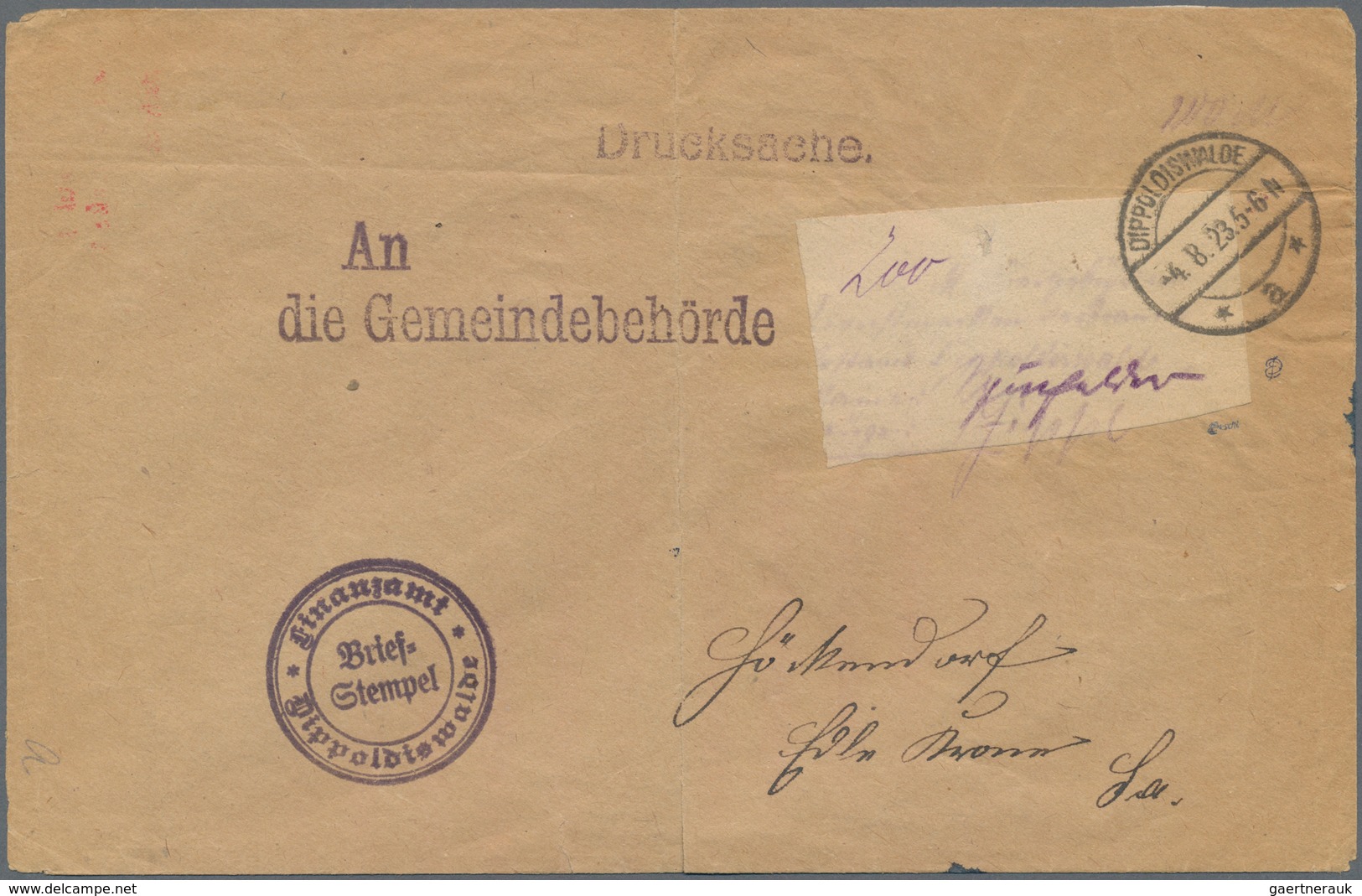 Deutsches Reich - Lokalausgaben 1918/23: DIPPOLDISWALDE: 1923, Hektographierter Gebührenzettel Mit H - Brieven En Documenten