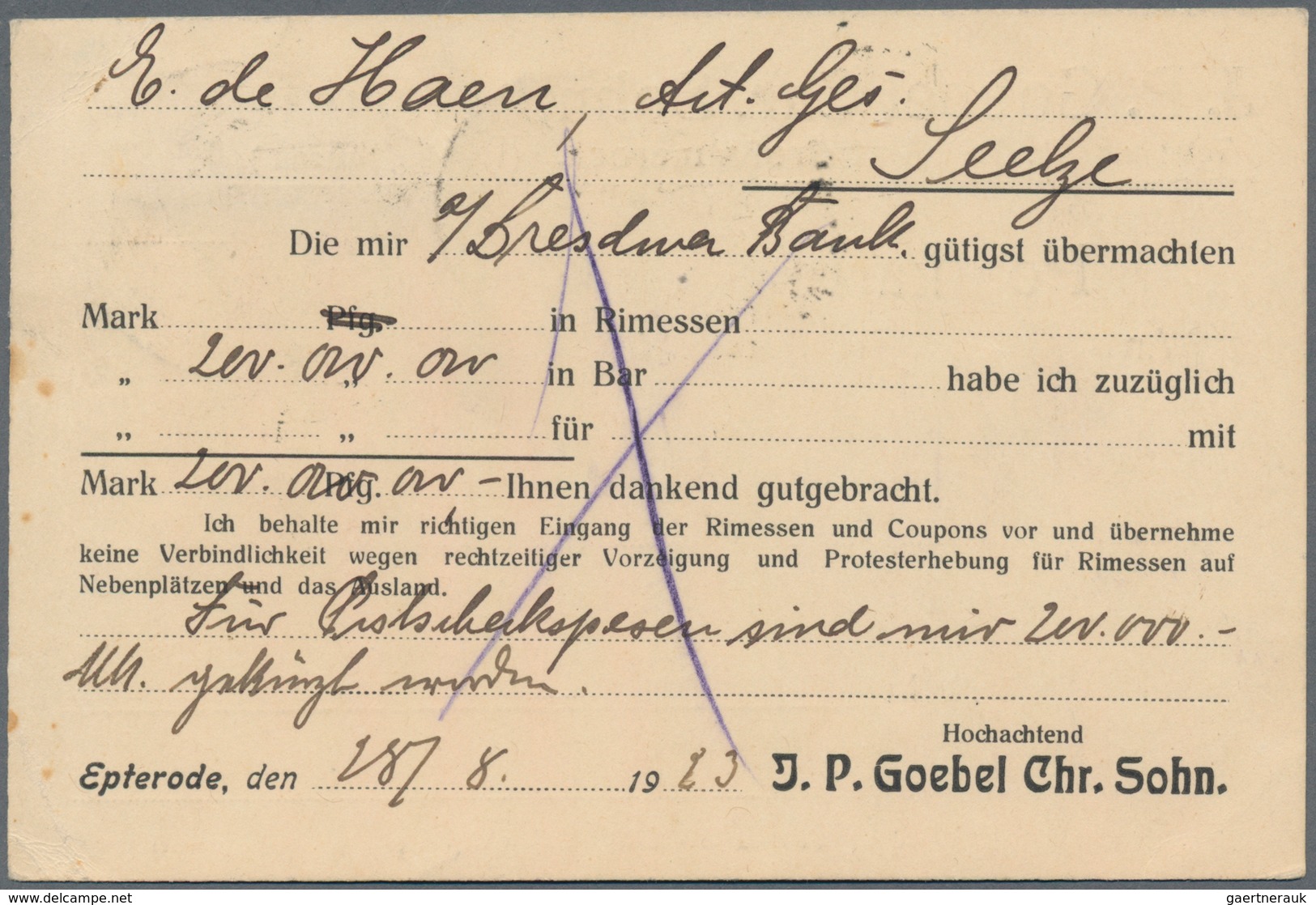 Deutsches Reich - Lokalausgaben 1918/23: KASSEL (OPD): 1923, Gebührenzettel In Type I Auf Firmen-Kar - Brieven En Documenten