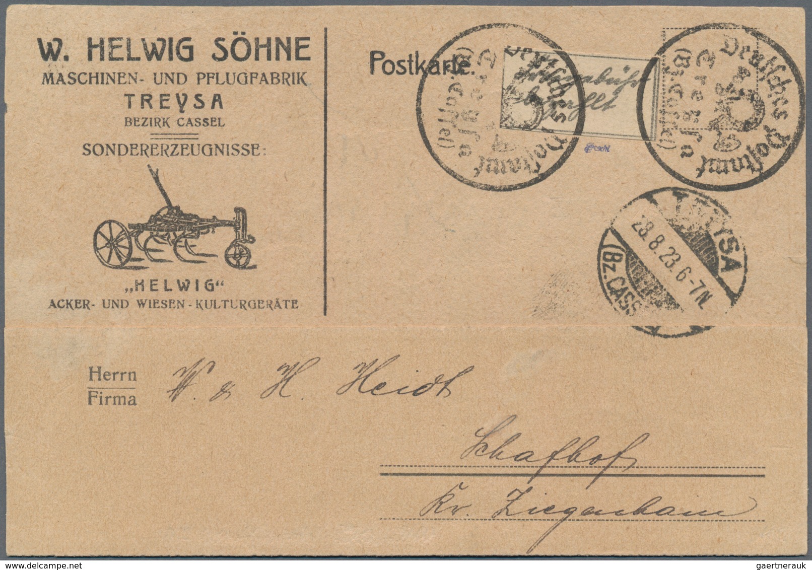 Deutsches Reich - Lokalausgaben 1918/23: KASSEL (OPD): 1923, Gebührenzettel In Type I Mit Zwei Diens - Covers & Documents