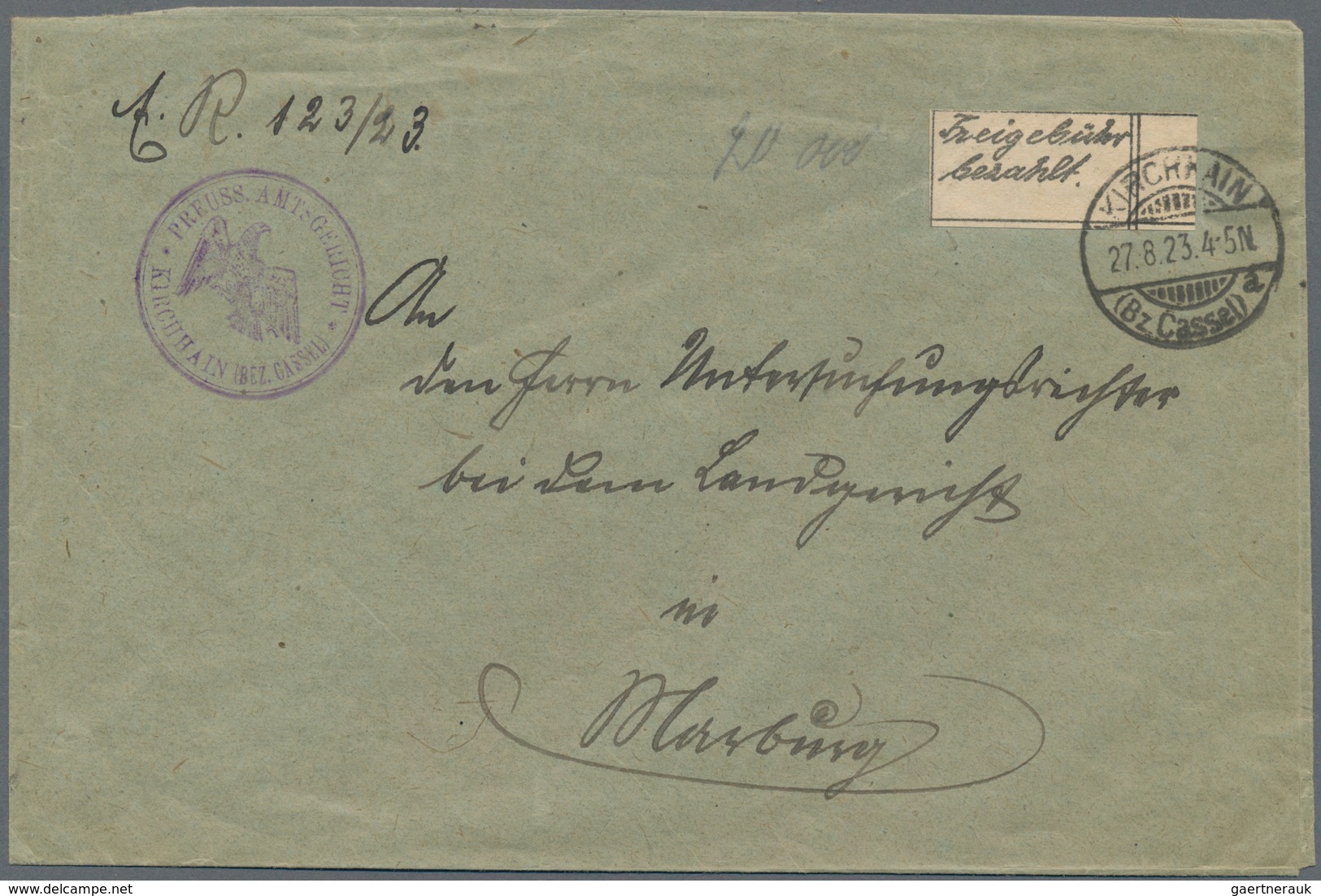 Deutsches Reich - Lokalausgaben 1918/23: KASSEL (OPD): 1923, Gebührenzettel In Type II Mit Nebengese - Covers & Documents