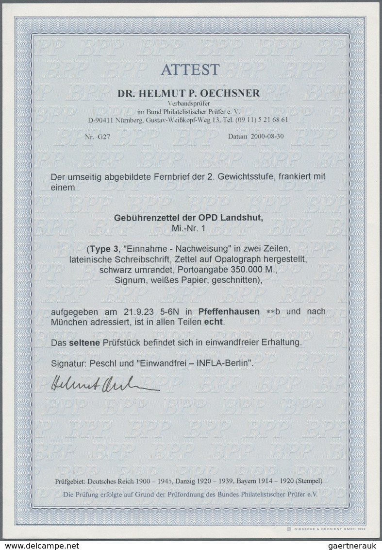 Deutsches Reich - Lokalausgaben 1918/23: LANDSHUT (OPD): 1923, Gebührenzettel Mit Und Hds. Wertangab - Briefe U. Dokumente