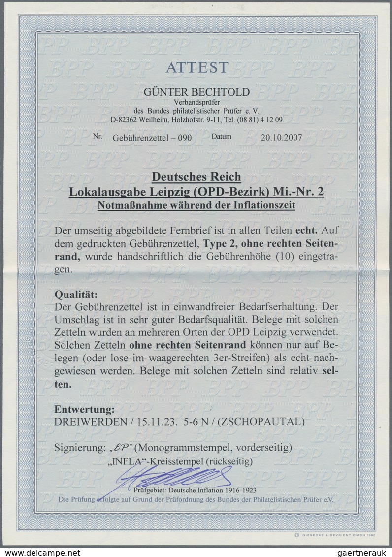 Deutsches Reich - Lokalausgaben 1918/23: LEIPZIG (OPD): 1923, Gebührenzettel Ohne Rechten Seitenrand - Covers & Documents