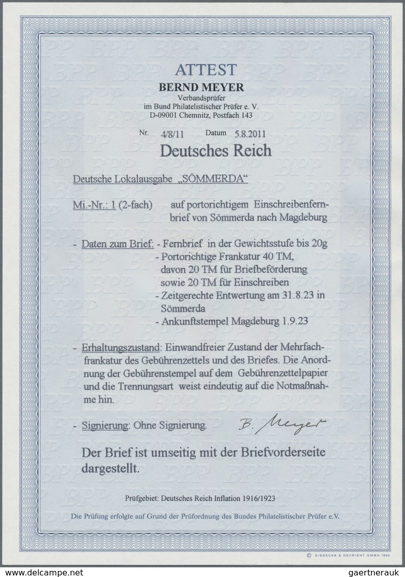 Deutsches Reich - Lokalausgaben 1918/23: SÖMMERDA: 1923, Gebührenzettel 20000 Mark Im Paar (einmal T - Briefe U. Dokumente