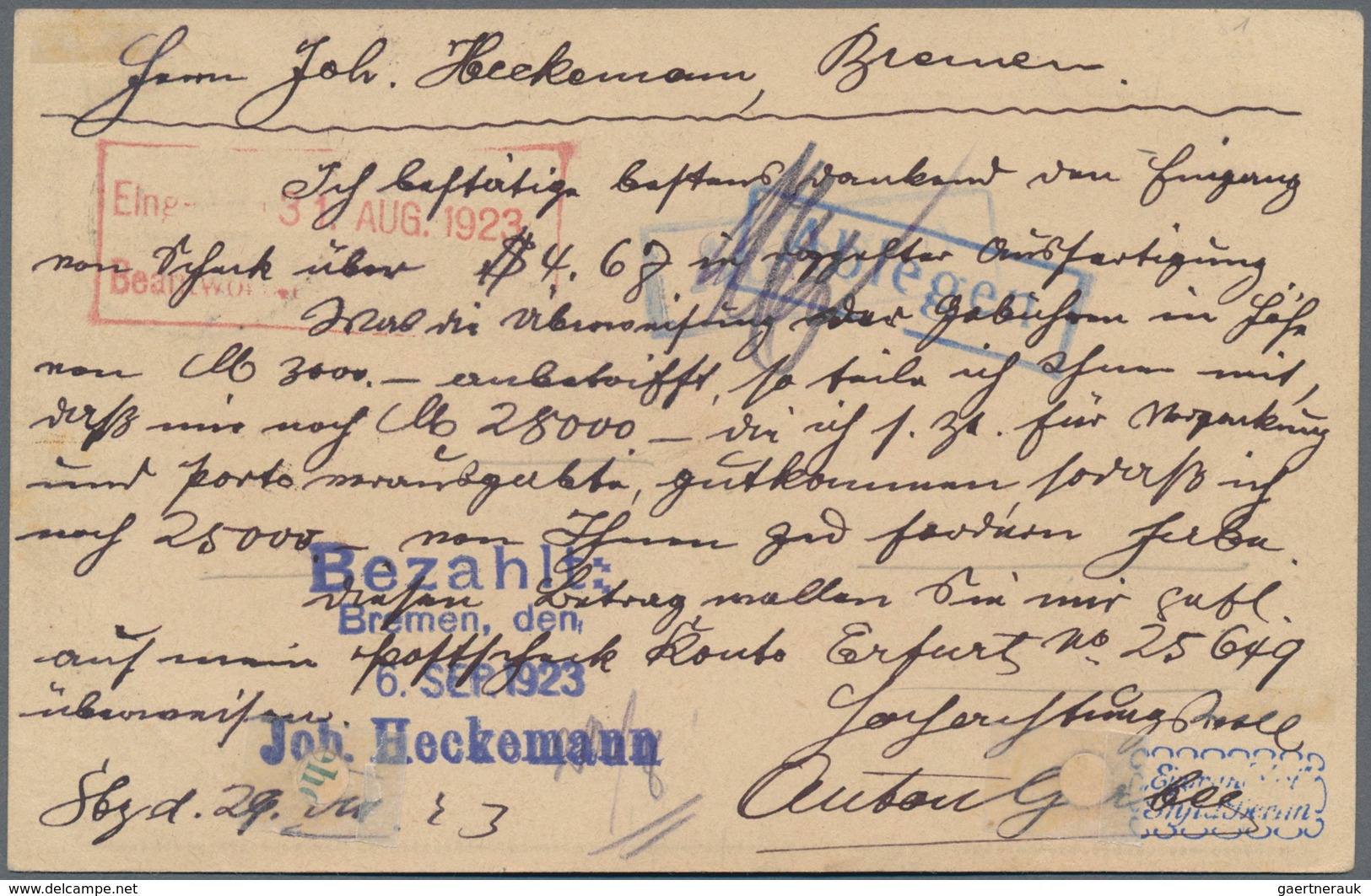Deutsches Reich - Lokalausgaben 1918/23: SONNEBERG: 1923, Gebührenzettel Auf Transparentem Papier Mi - Covers & Documents