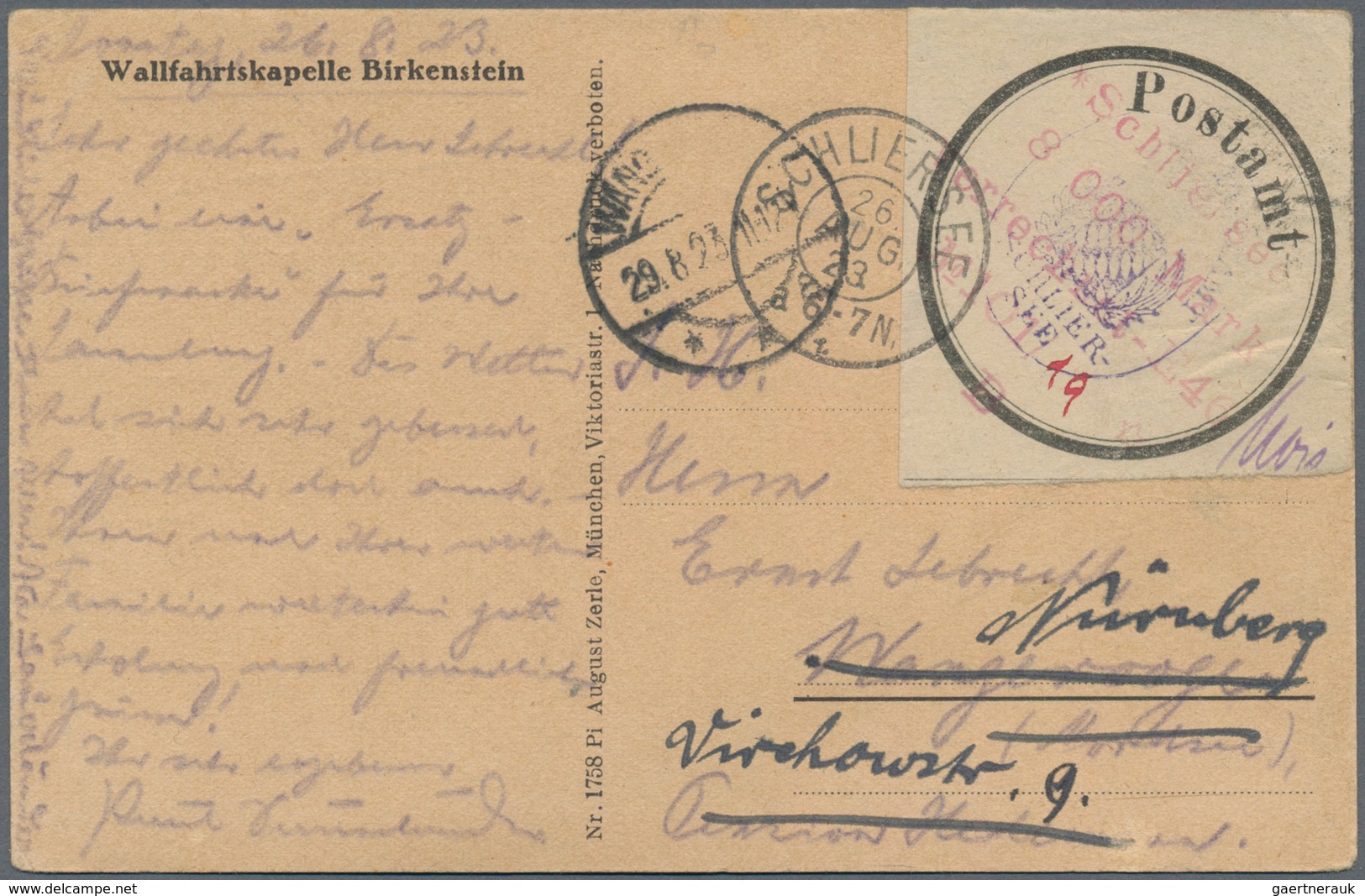 Deutsches Reich - Lokalausgaben 1918/23: SCHLIERSEE: 1923, Gebührenzettel 8000 Mark Auf Weißem Papie - Covers & Documents