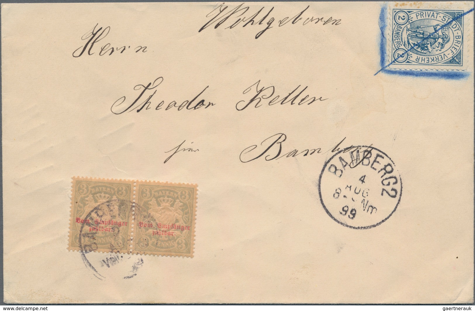 Deutsches Reich - Privatpost (Stadtpost): BAMBERG: 1899, 2 Pfg. Blau (etwas Getönte Zähne) Auf Ortsb - Private & Local Mails