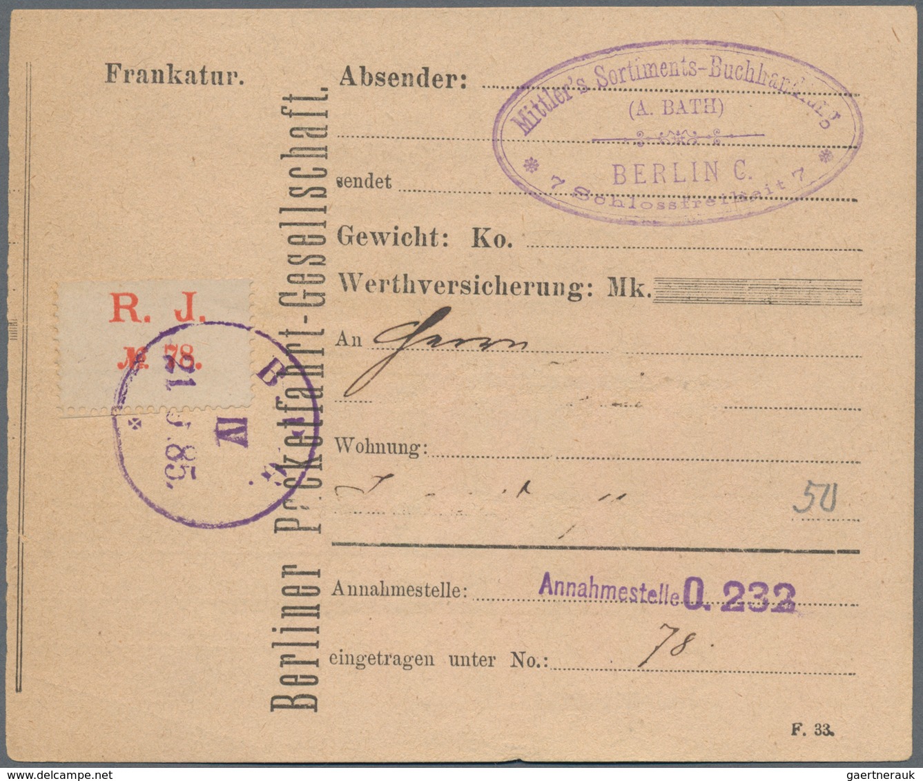 Deutsches Reich - Privatpost (Stadtpost): BERLIN, PAKETFAHRT: 1885, Paketmarke (15 Pf) Rot Für Großa - Private & Lokale Post