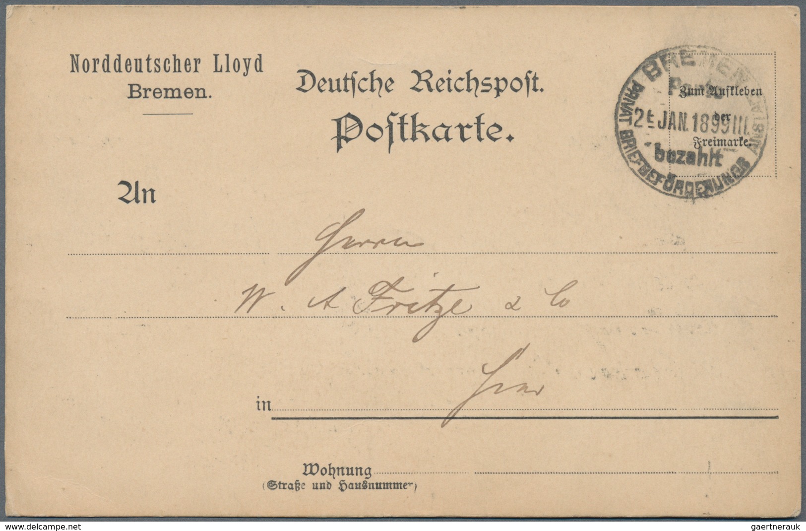Deutsches Reich - Privatpost (Stadtpost): BREMEN: 1899, Porto-bezahlt-Stempel Bremen 2.JAN 1899 Auf - Private & Local Mails