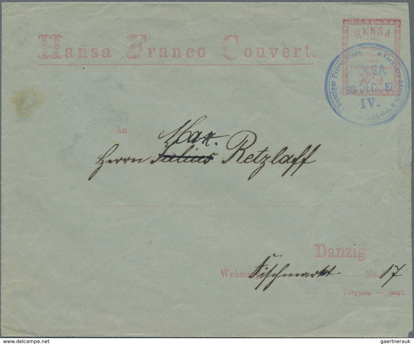 Deutsches Reich - Privatpost (Stadtpost): DANZIG: Hansa I, 2 1/2 (Pfg.) Lilarot, Hansa-Franco-Couver - Private & Local Mails