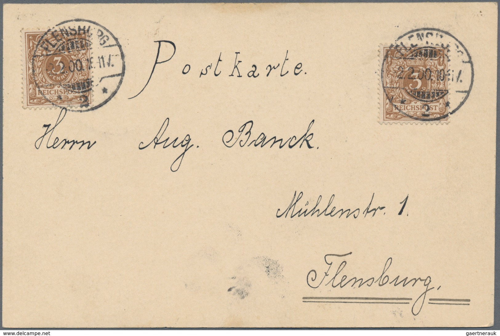 Deutsches Reich - Privatpost (Stadtpost): FLENSBURG: Merkur, 3 (Pfg.) Abschiedskarte, Gestpl. 1.1.19 - Private & Local Mails