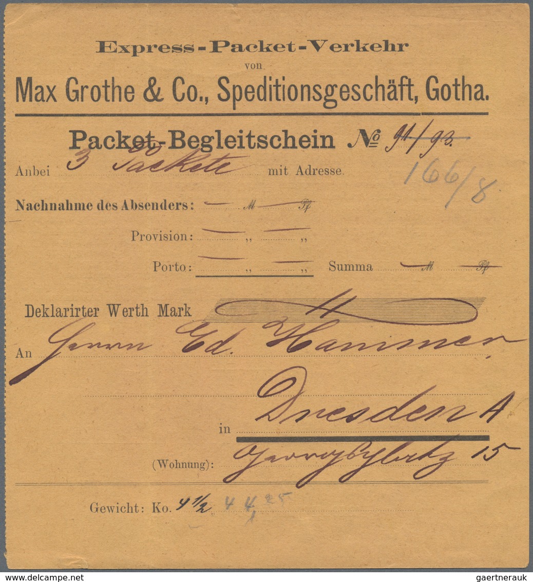 Deutsches Reich - Privatpost (Stadtpost): GOTHA, EXPRESS - PACKET - VERKEHR, 188x, Paketbegleitschei - Private & Local Mails