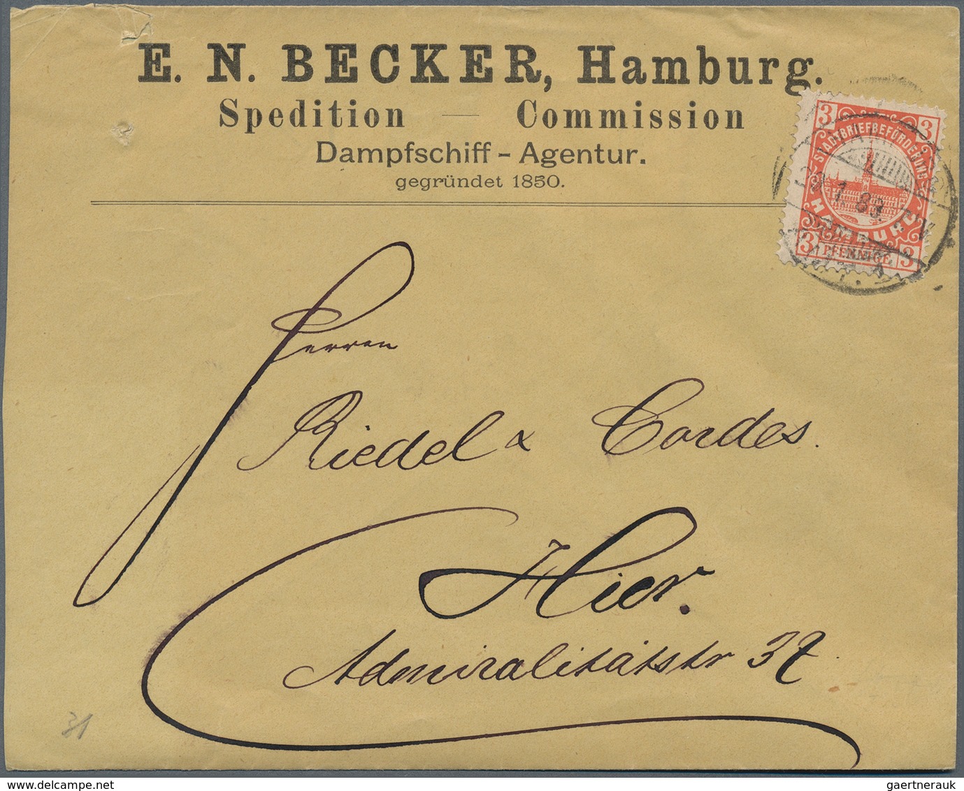 Deutsches Reich - Privatpost (Stadtpost): HAMBURG - Stadtbriefbeförderung: 1889, 3 Pf Rot Und 2 Pf G - Privatpost