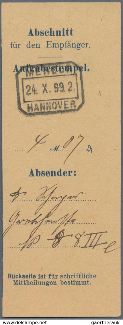 Deutsches Reich - Privatpost (Stadtpost): HANNOVER, MERCUR: 1896/99, Posteinlieferungsschein über 1 - Private & Local Mails