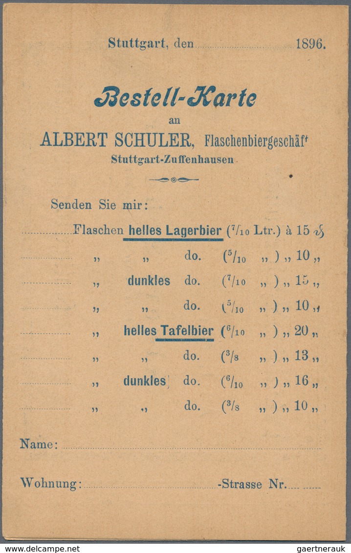 Deutsches Reich - Privatpost (Stadtpost): STUTTGART: Privat Stadtpost, 2 Pfg.+0 Doppelkarte, Flasche - Private & Local Mails