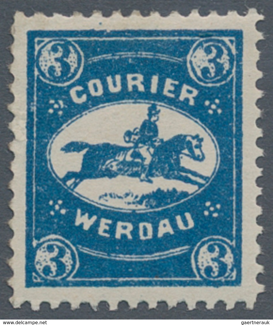 Deutsches Reich - Privatpost (Stadtpost): WERDAU, Courier, 3 Pfg. Blau Sowie Courierkarte 21/2 Pfg. - Private & Lokale Post