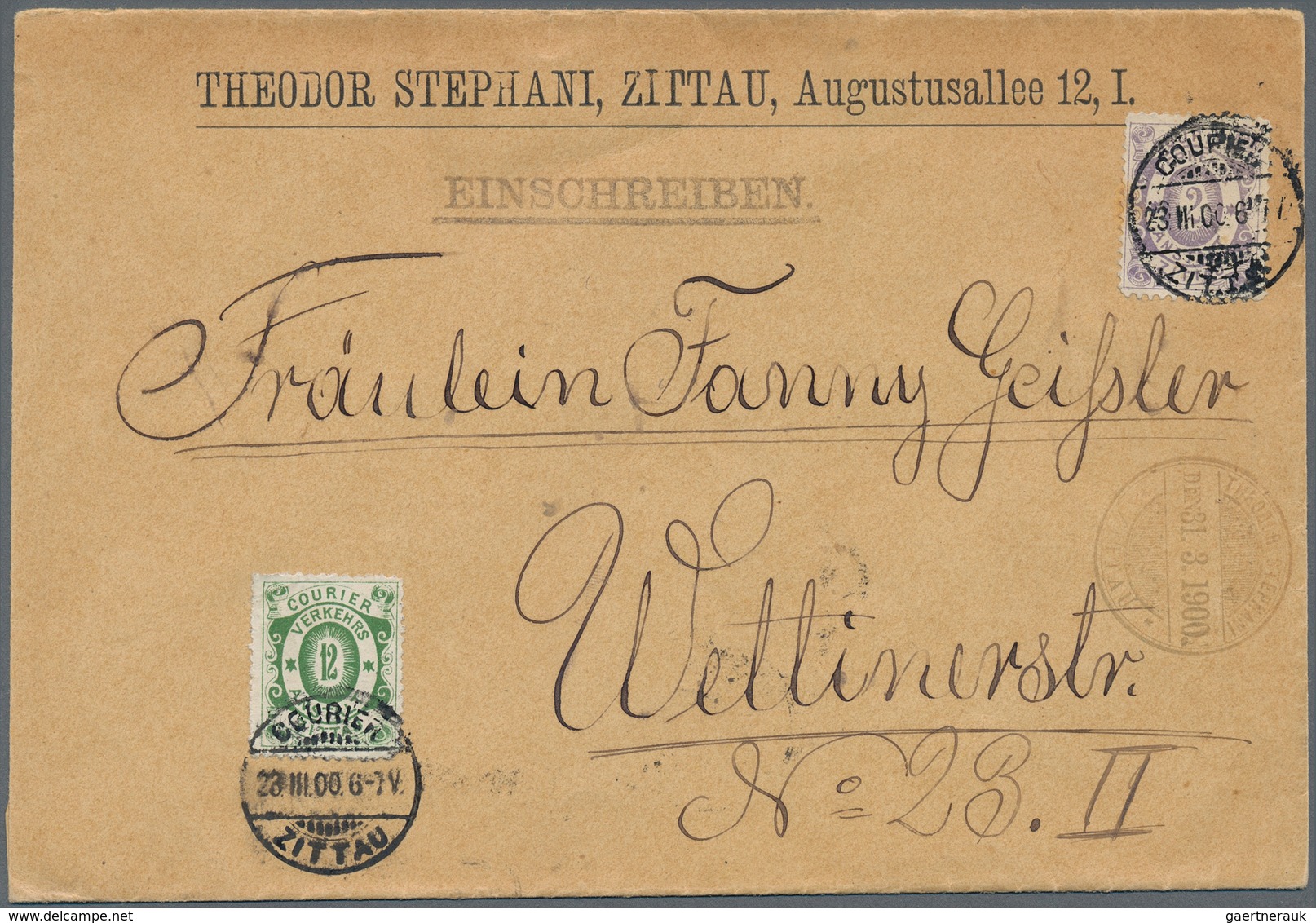 Deutsches Reich - Privatpost (Stadtpost): Zittau Courier-Verkehrsanstalt 1900 2 Pfennig Violett Und - Private & Local Mails