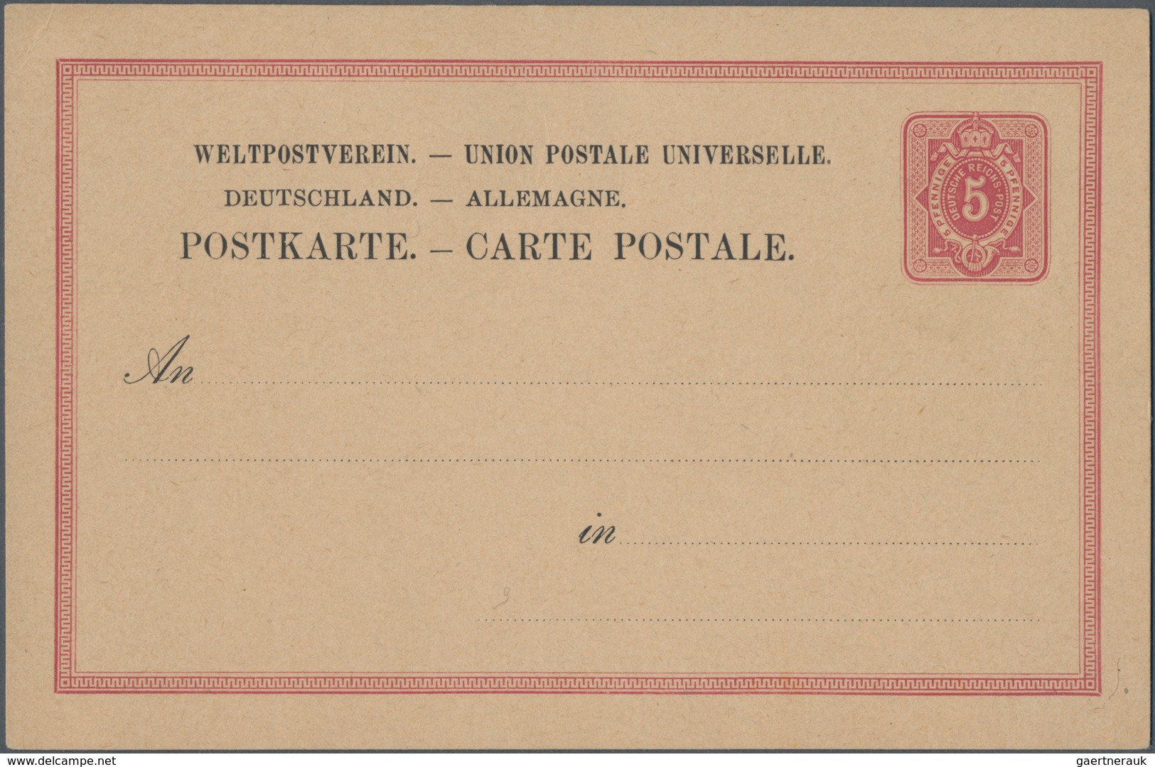 Deutsches Reich - Ganzsachen: 1875. Seltenes Essay Für Postkarte 5 Pfge Ziffer. Wertstempel In Rot U - Other & Unclassified