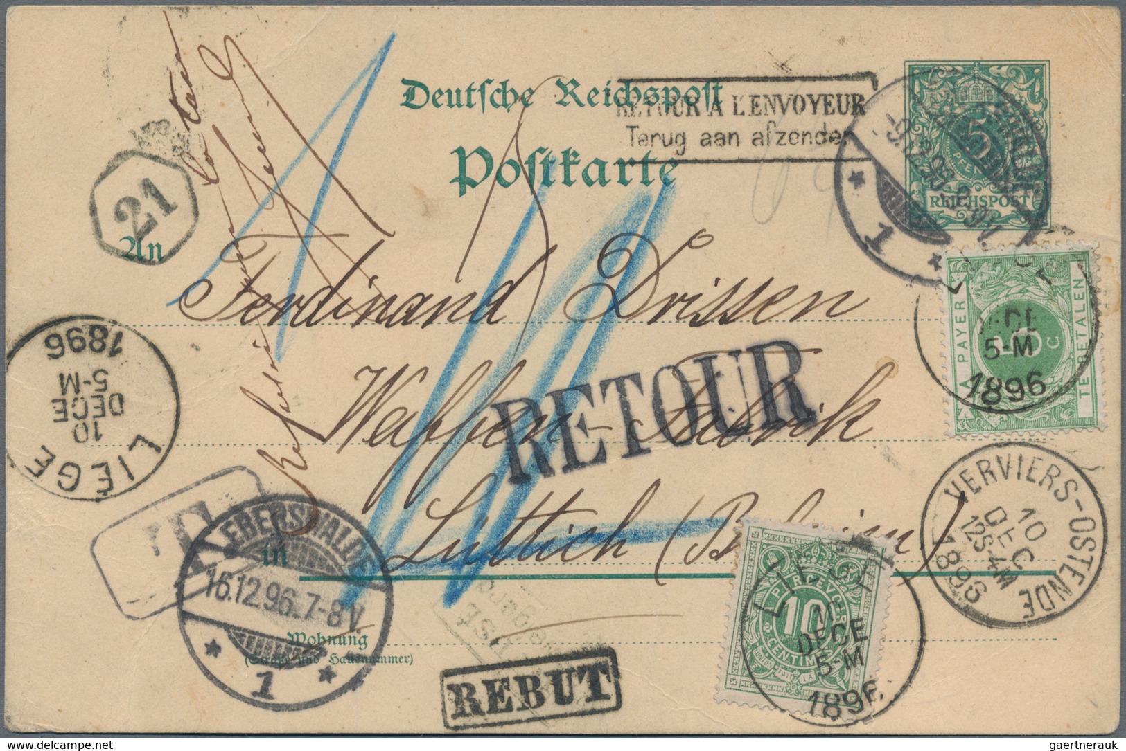 Deutsches Reich - Ganzsachen: 1896, Gebrauchte Ganzsachenkarte Krone 5 Pfennig Grün Von Eberswalde N - Other & Unclassified