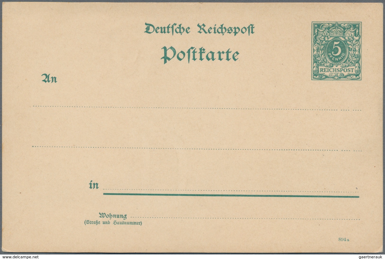 Deutsches Reich - Ganzsachen: 1894, Ungebrauchte Ganzsachenpostkarte Wst. Ziffer In Gekrönter Ellips - Andere & Zonder Classificatie