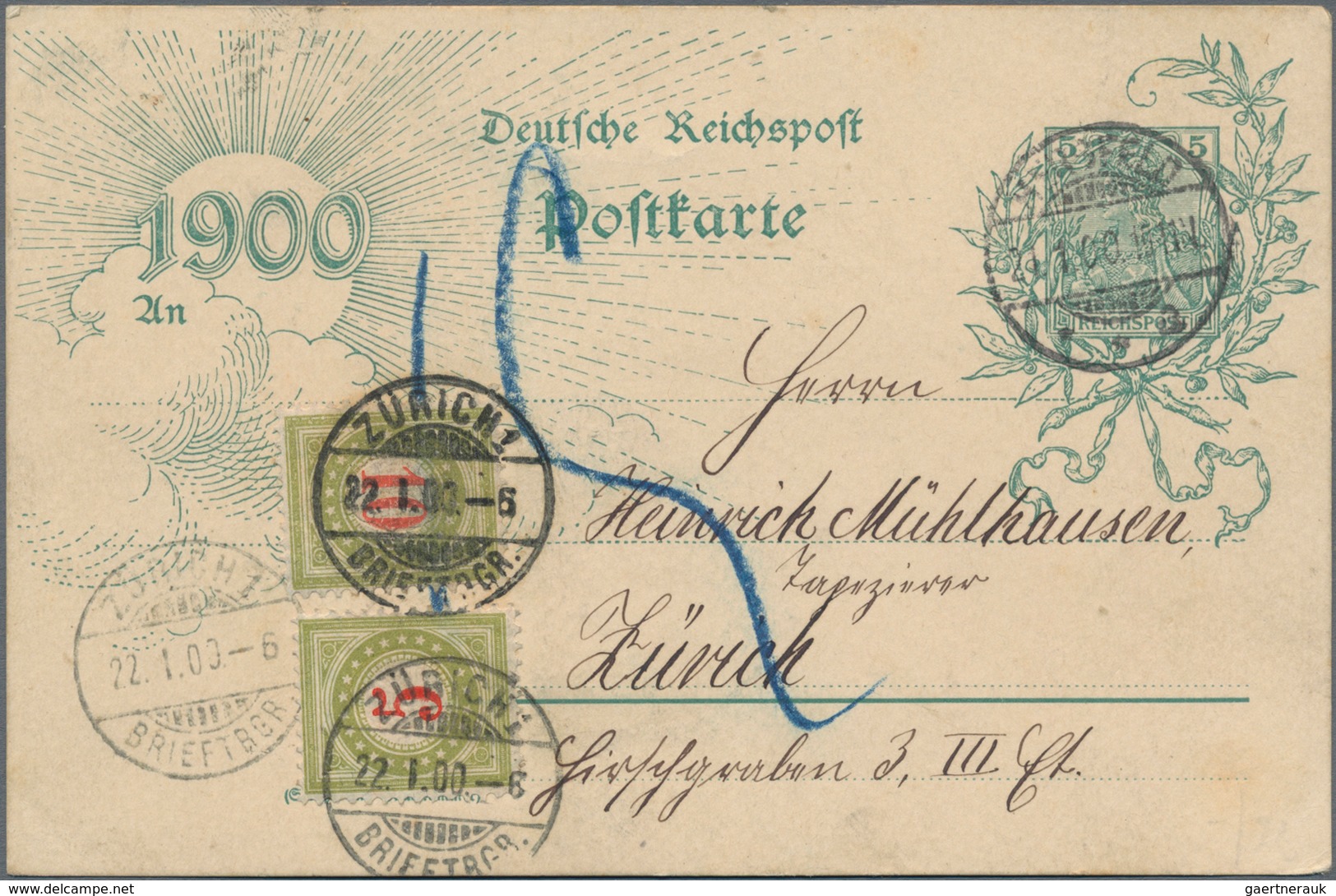 Deutsches Reich - Ganzsachen: 1900, Gebrauchte Ganzsachenpostkarte (Jahrhundertkarte) Germania 5 Pfe - Other & Unclassified